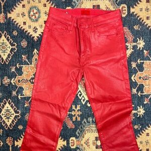 MOTHER Red Straight Jeans Vibrant Denim Statement